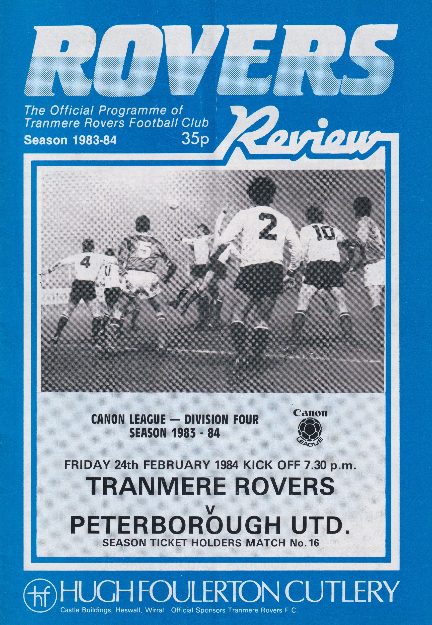 Tranmere Rovers v Peterborough United match programme